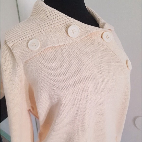 Jeanne Pierre Big Button Mock Neck Ribbed Cotton Blend Yellow Sweater  Large - Picture 3 of 12